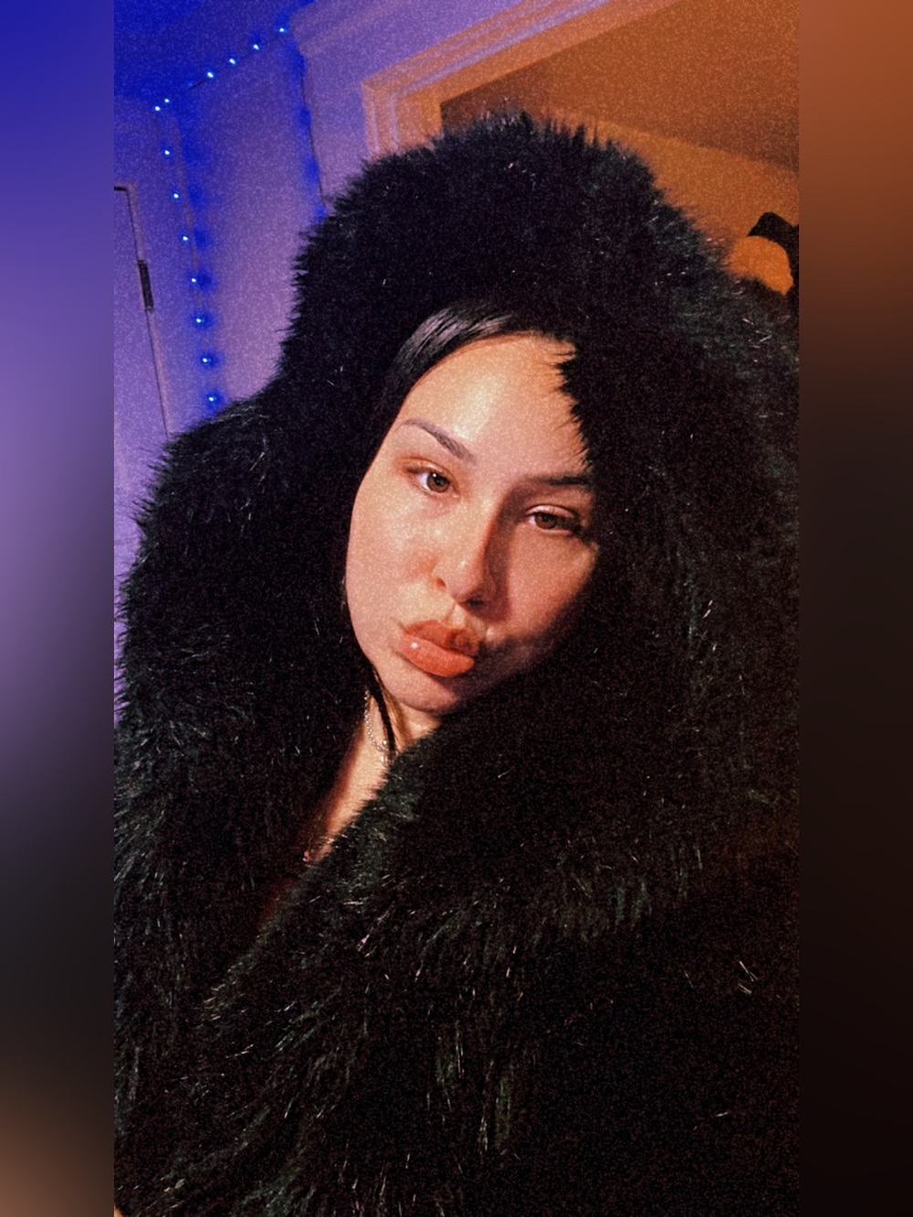 BLACK FAUX FUR COAT WITH OVERSIZED HOOD!